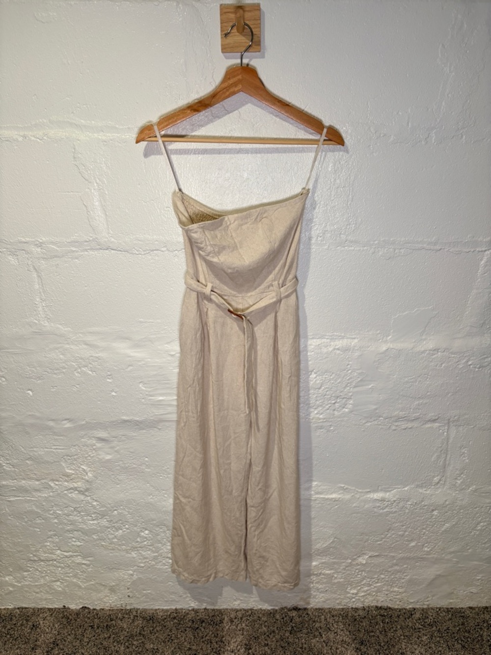 Monteau Strapless Cream Wide-Leg Jumpsuit with Belted Waist